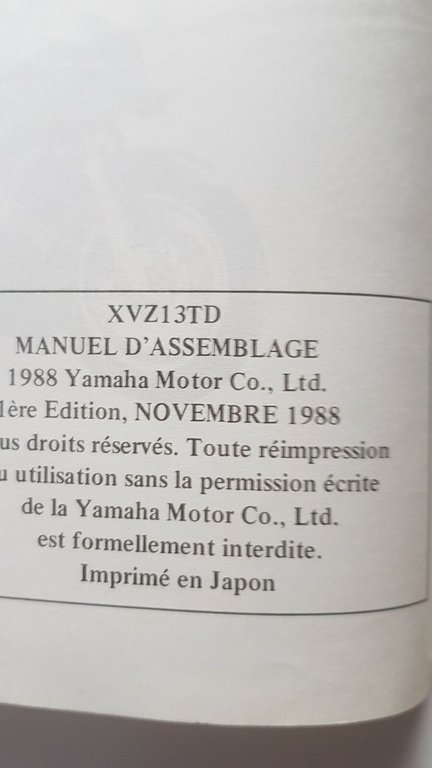 Yamaha XVZ 13 TD 1988 manuale assemblaggio officina originale no …