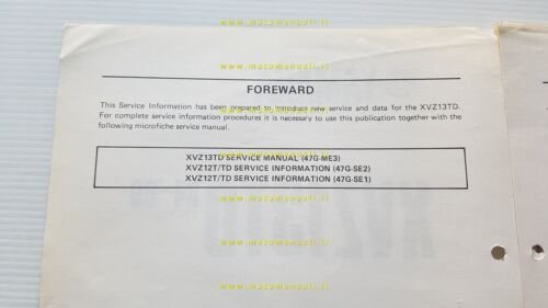 Yamaha XZV 13 TD 1984-89 Service Information manuale officina INGLESE …