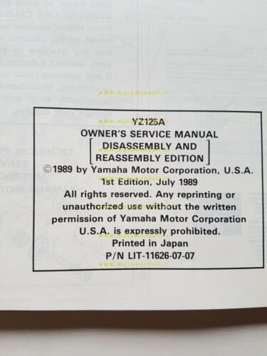 Yamaha YZ 125 A 1989 manuale officina originale workshop manual