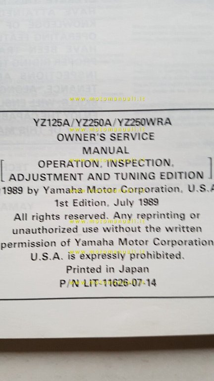 YAMAHA YZ 125 A-250 A-250 WRA 1989 manuale officina INGLESE …