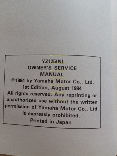 Yamaha YZ 125 (N) 55Y 1984-85 manuale uso - officina …