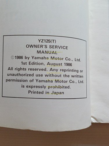 Yamaha YZ 125 (T) 2HG 1986-87 manuale uso - officina …