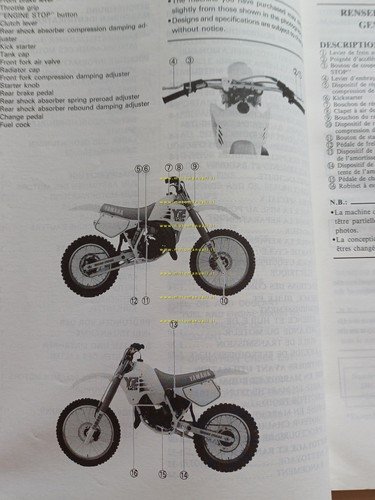 Yamaha YZ 125 (T) 2HG 1986-87 manuale uso - officina …