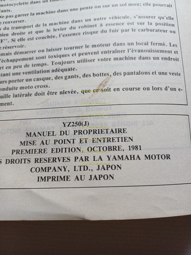 Yamaha YZ 250 J 5X5 1981 manuale uso - officina …