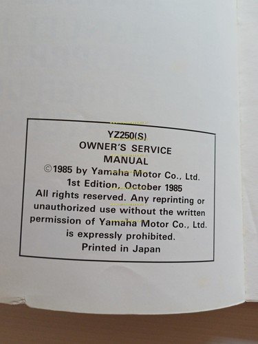 Yamaha YZ 250 (S) 1LU 1985-86 manuale uso - officina …