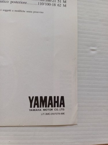 Yamaha YZ 250 WR 1989 depliant originale italiano