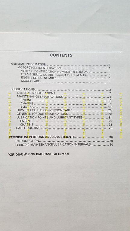 Yamaha YZF 1000 R 1996-97 Service Information manuale officina INGLESE …