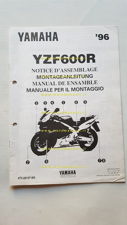 Yamaha YZF 600 R 1996 manuale assemblaggio officina originale no …