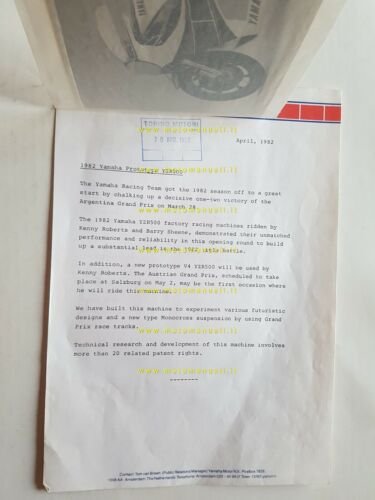 Yamaha YZR 500 GP 1982 foto e presentazione cartella stampa …