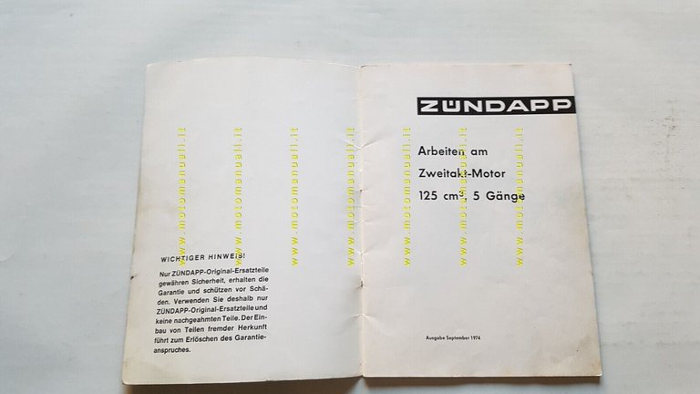 Zundapp 125 1974 manuale officina motore TEDESCO originale workshop manual