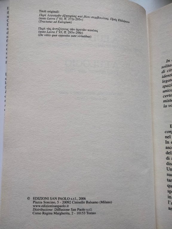 A eulogio sulla confesisone dei pensieri, Evagrio Pontico, San Paolo, …