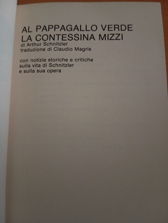 Al pappagallo verde - La contessina Mizzi, Arthur Schnitzler, Teatro …