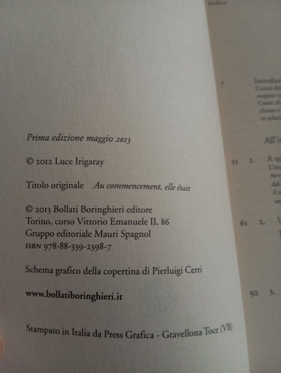 All'inizio, lei era, Luce Irigaray, Bollati Boringhieri, 2013