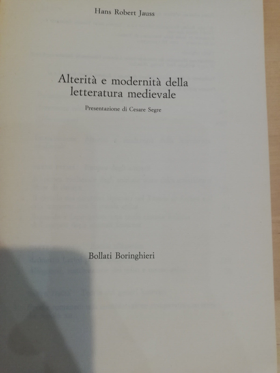 Alterit e modernit della letteratura medievale, H. R. Jauss, Boringhieri, …