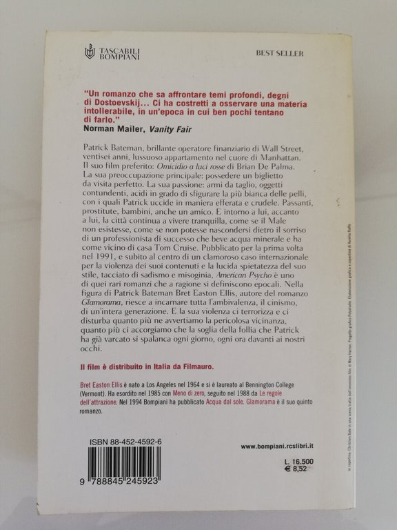 American Psycho, Bret Easton Ellis, 2001, Bompiani Edizione cult copertina …