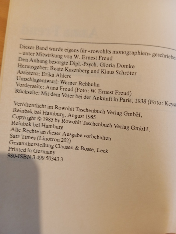Anna Freud, Wilhelm Salber, Rovohlt, 1985