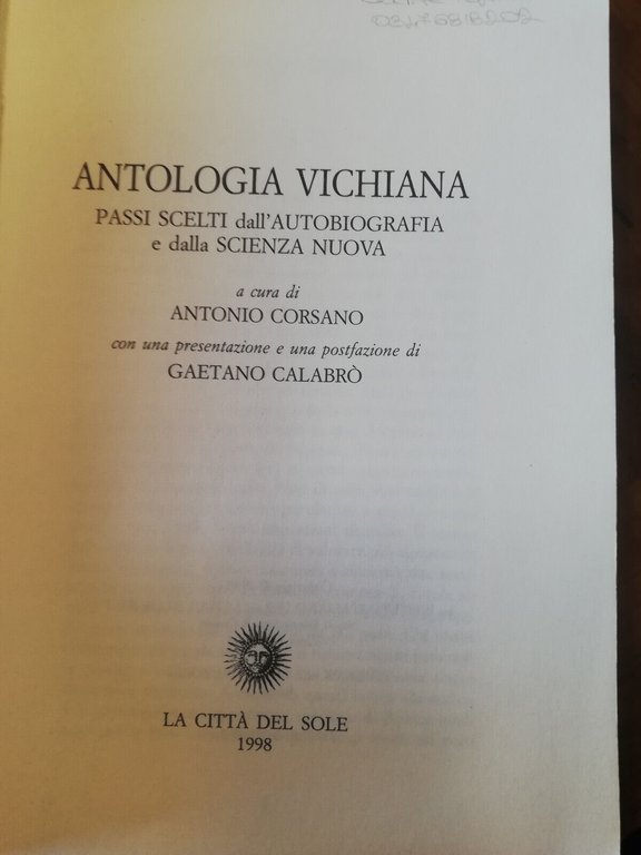 Antologia vichiana, Antonio Corsano, La città del sole, 1998