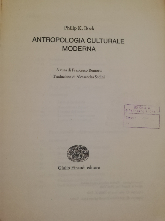 Antropologia culturale moderna, Philip K. Bock, 1978, Einaudi