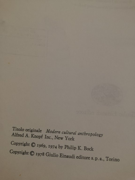 Antropologia culturale moderna, Philip K. Bock, 1978, Einaudi