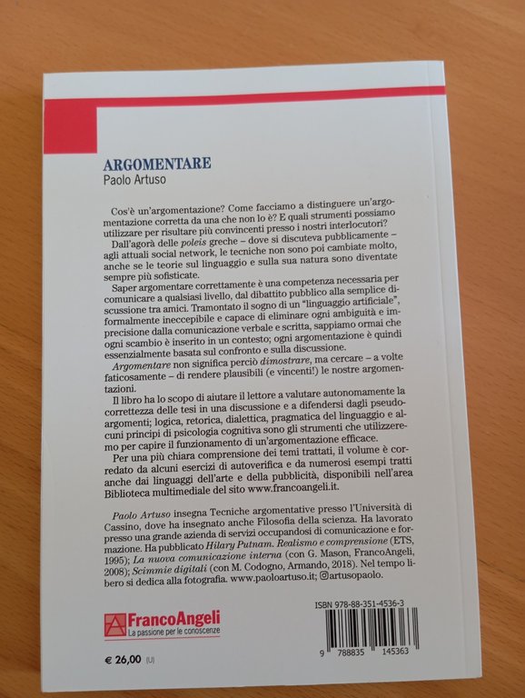 Argomentare. Tra logica retorica e scienze, Poalo Artuso, Franco Angeli, …