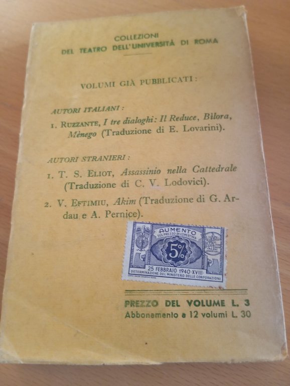 Assassinio nella cattedrale, T. S. Eliot, Edizioni Universitarie Roma, 1940