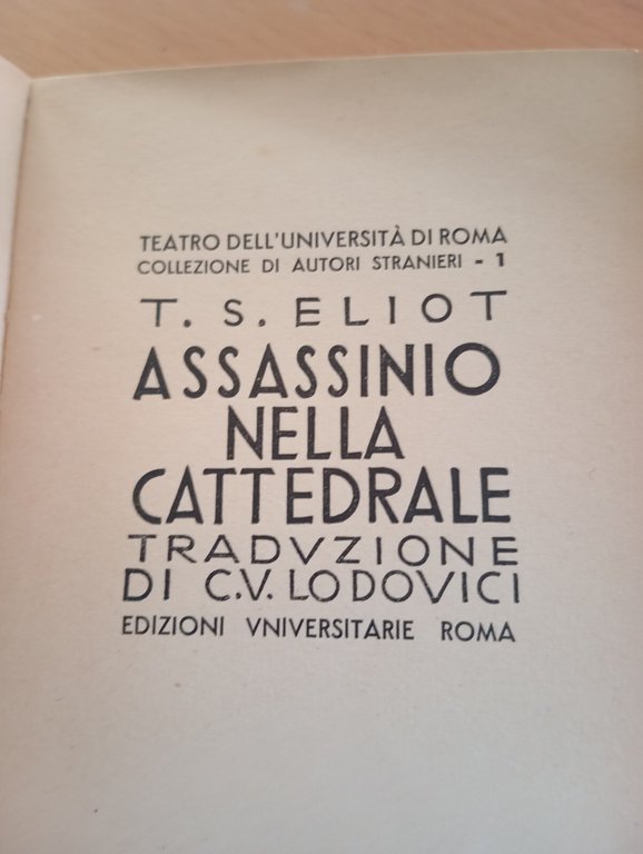 Assassinio nella cattedrale, T. S. Eliot, Edizioni Universitarie Roma, 1940
