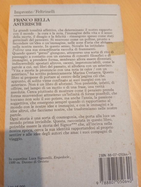 Asterischi, Franco Rella, Feltrinelli, 1989