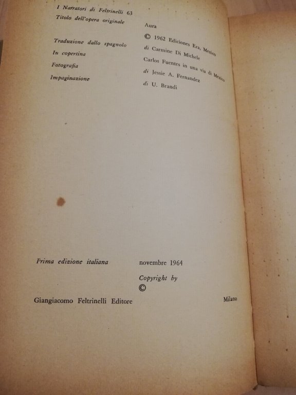 Aura, Carlos Fuentes, 1964, Feltrinelli, edizione storica