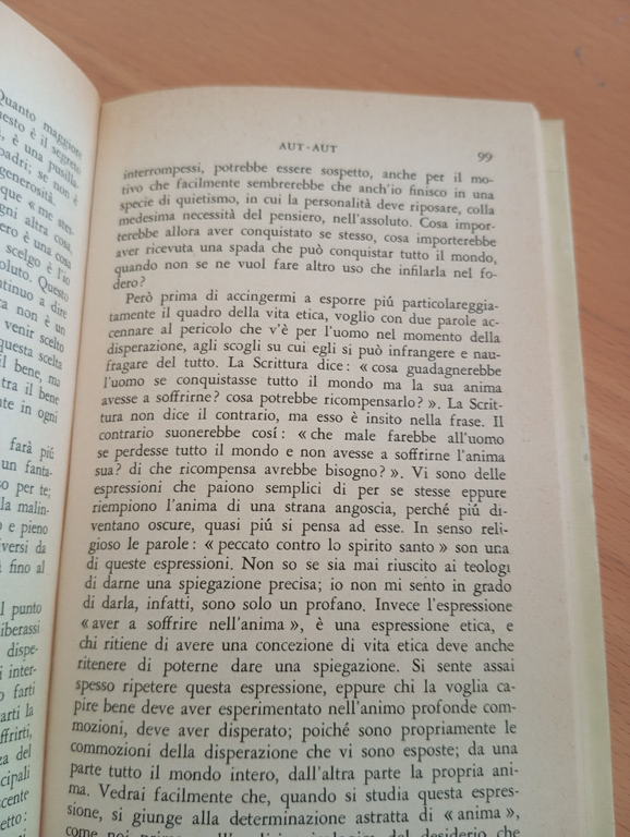 Aut-aut, Soren Kierkegaard, BMM Mondadori, 1960, Introduzione di Remo Cantoni