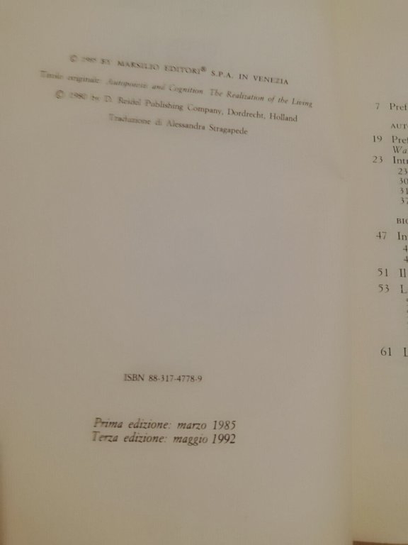 Autopoiesi e cognizione, Humberto Maturana - Francisco Varela, 1992, Marsilio