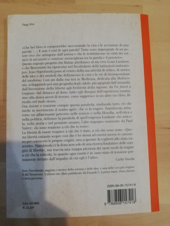 Azione e reazione, Jean Starobinski, Einaudi, 2001