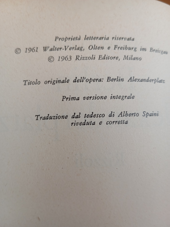 Berlin Alexanderplatz, Alfred Doblin, Rizzoli, 1963, prima edizione | Immagine Gallery 11