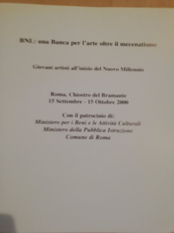 BNL: una banca per l'arte oltre il mecenatismo, 2000, BNL