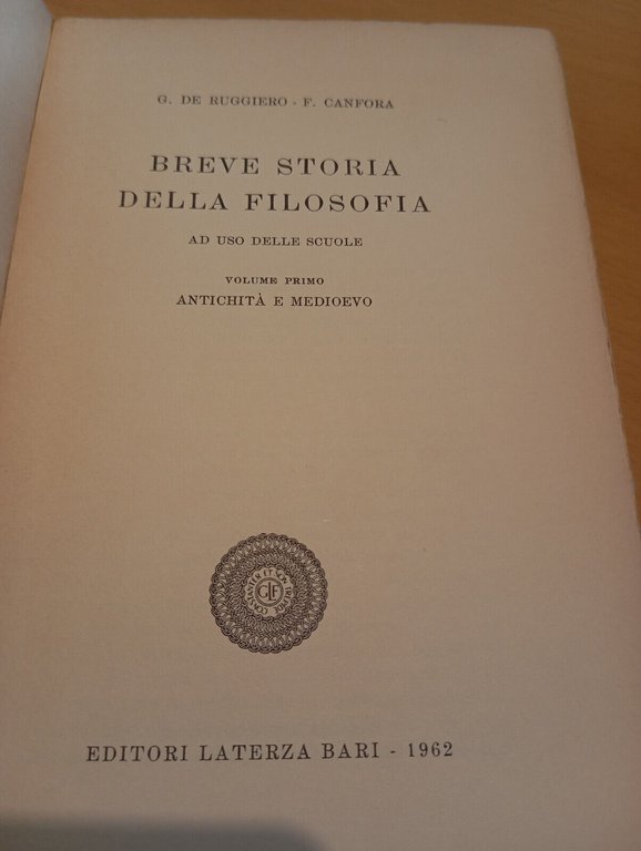 Breve storia della filosofia, volume 1, De Ruggiero - Canfora, …