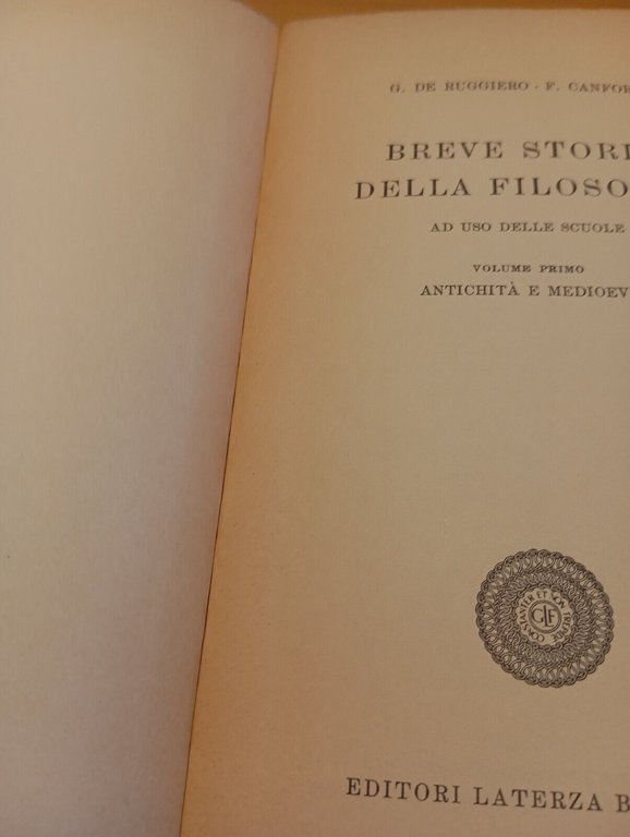 Breve storia della filosofia, volume 1, De Ruggiero - Canfora, …