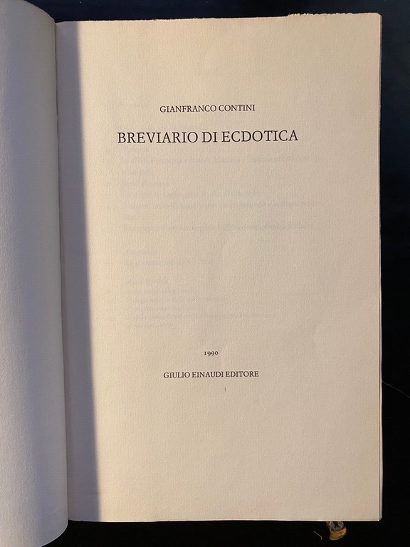 Breviario di Ecdotica, Gianfranco Contini, Einaudi, 1990, Edizione pregiata