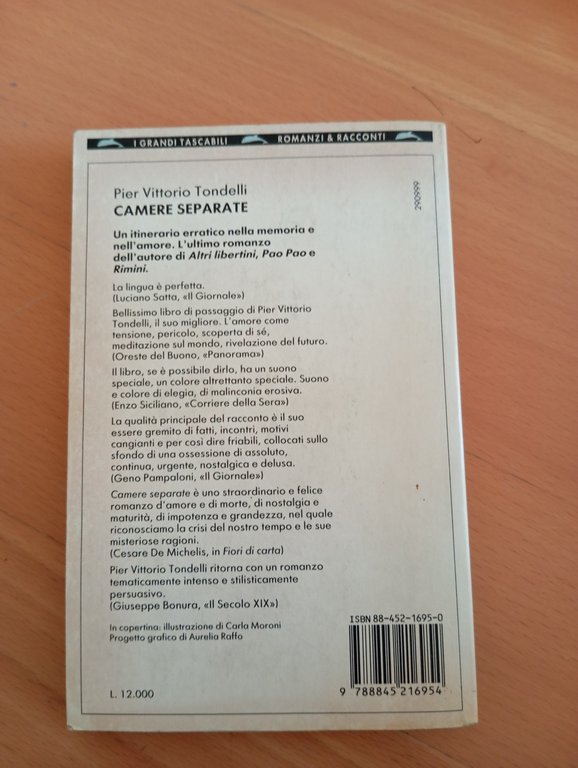 Camere separate, Pier Vittorio Tondelli, Bompiani, 1993