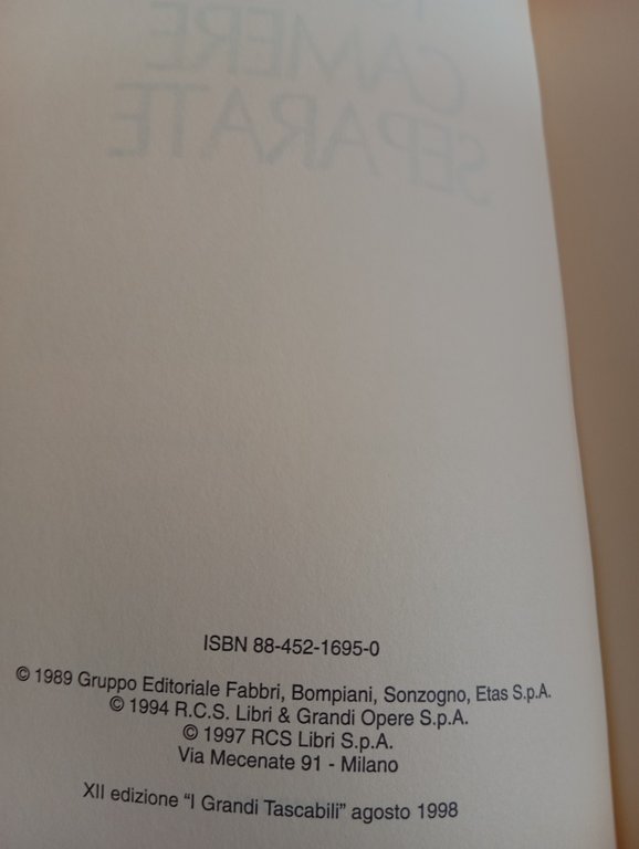 Camere separate, Pier Vittorio Tondelli, Bompiani, 1998 | Immagine Gallery 6