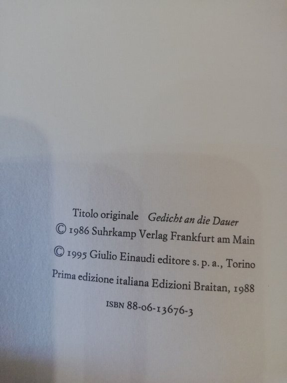 Canto alla durata, Peter Handke, Einaudi, 1995