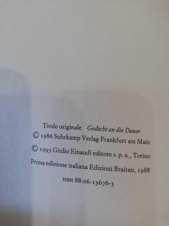 Canto alla durata, Peter Handke, Einaudi, 1995