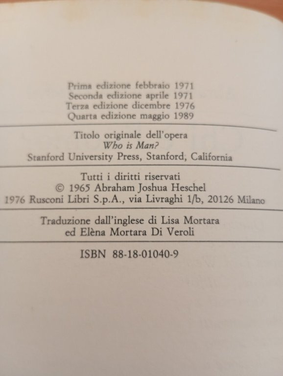 Chi è l'uomo?, Abraham Joshua Heschel, Rusconi, 1989