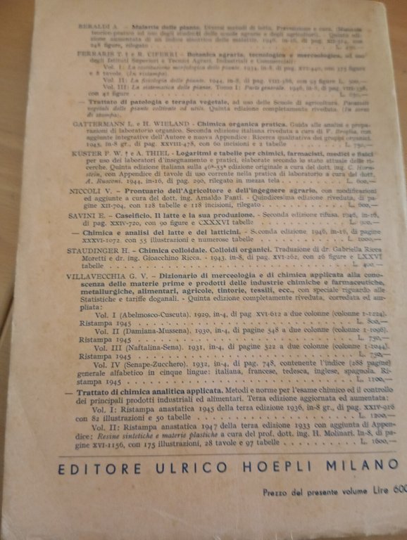 Chimica delle fermentazioni, U. Pratolongo, Hoepli, 1947, per collezionisti | Immagine Gallery 8