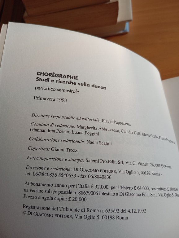 Chorégraphie. Studi e ricerche sulla danza, Anno 1 numero 1, …