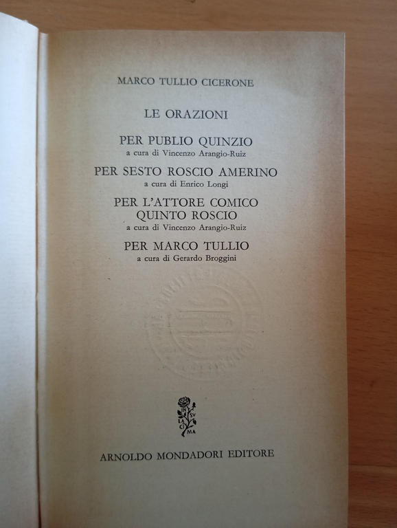Cicerone, Orazioni Publio Quinzio, Sesto Roscio, L'attore comico, Mondadori 1964 | Immagine Gallery 6