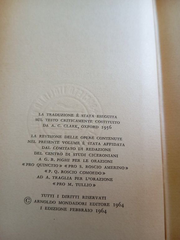 Cicerone, Orazioni Publio Quinzio, Sesto Roscio, L'attore comico, Mondadori 1964 | Immagine Gallery 8