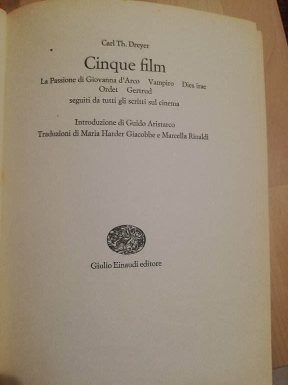 Cinque film, Carl Th. Dreyer, 1967, Einaudi