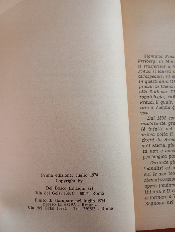 Cinque lezioni sulla psicoanalisi, Sigmund Freud, Del Bosco Edizioni, 1974