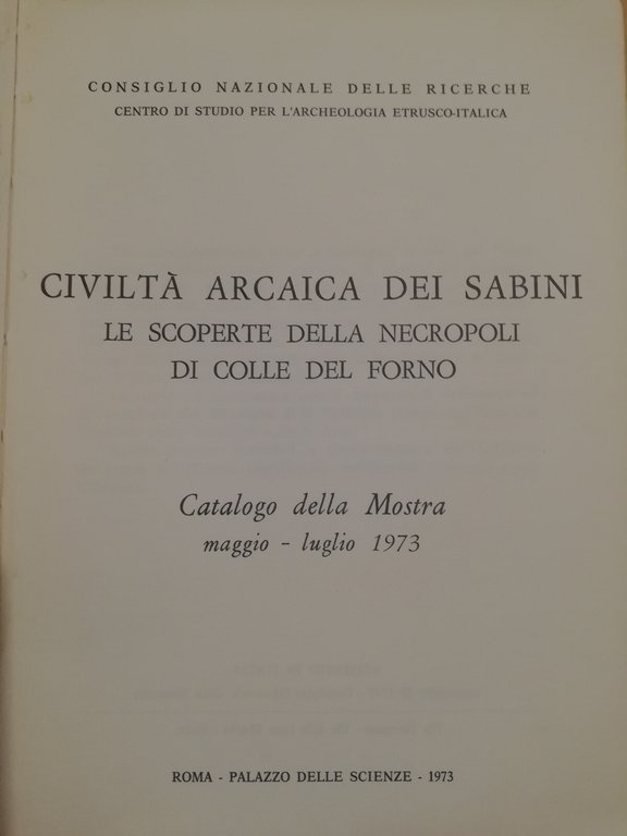 Civiltà arcaica dei sabini nella valle del Tevere, CNR, 1973