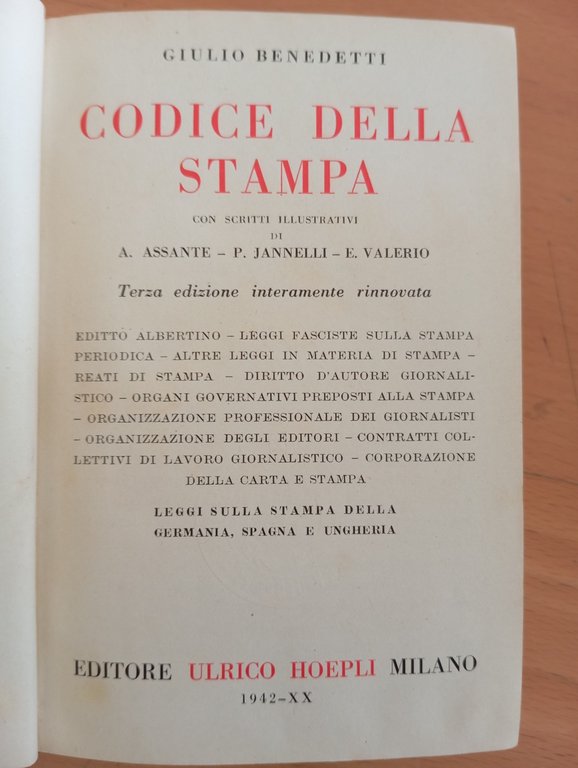Codice della stampa, G. Benedetti, Hoepli, 1942, Il regime fascista? … | Immagine Gallery 8