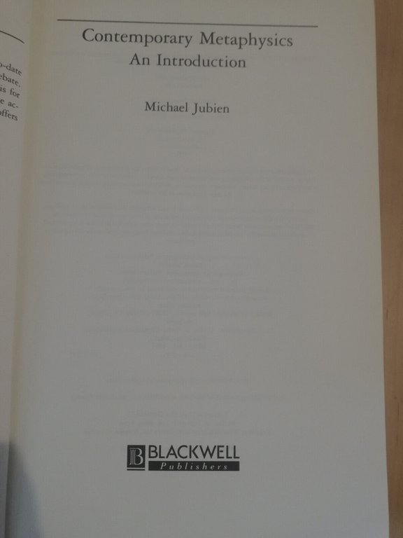 Contemporary Mataphysics, Michael Jubien, Blackwell, 1997